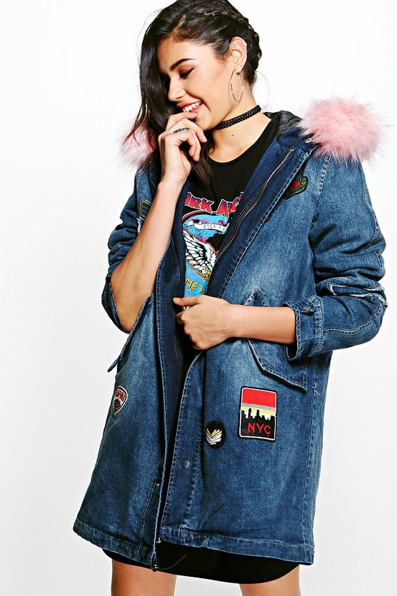 Karen Faux Fur Hooded Denim Parka